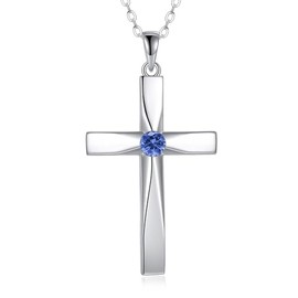 ONEFINITY Cross Necklace 925 Sterling Silver Origami Cross Birthstone Pendant Necklace Religious Cross Jewelry Gifts for Women(December)