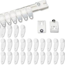 Traverse Rod Slides Curtain Replacement White Plastic Snap-in Traversing Slides Window Door Shower Curtain Accessories (30 Pieces Traverse Rod Slides + 2 Pieces Seal)