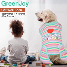 GreenJoy Get-Well-Soon Dog Surgery Recovery Suit - Soft Breathable Dog Onesie Post Spay,Neuter,E-Collar & Cone Alternative Dog Bodysuit for Small, Medium, Large Dogs (Green Stripes, S)