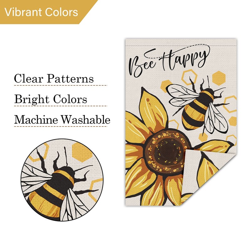 Louise Maelys Bee Happy Garden Flag 12x18 Double Sided Vertical,