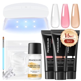 PEACECOLOR Poly Gel Nails Set, 3 Colours, Pink, Blanco, Nude Nail Set, Gel Nails Starter Set, Gel Nails DIY Set with UV Lamp, Poly Nail Extension Gel Set, Gift for Women