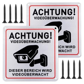 simarro Pack of 2 Video Surveillance Sign, 15 x 15 cm, This Area is Video Surveillance Sign, Aluminium Sign, Camera Surveillance Sign and 8 Screws Camera Surveillance Sign, Warning Sign