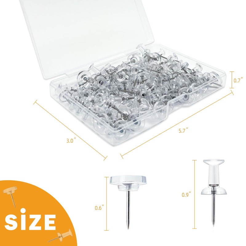 Noqlyur 100-Pack Heavy-Duty Tacks and Push Pins – Clear Flat-Head