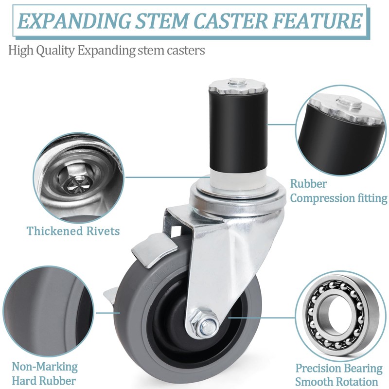 4 inch Prep Table Casters Set of 4 Heavy Duty