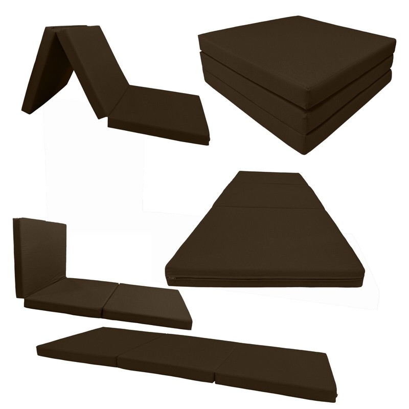 Danfuton Brown Trifold Foam Bed, Shikibuton, Sleeper Foldable Ottoman Mat