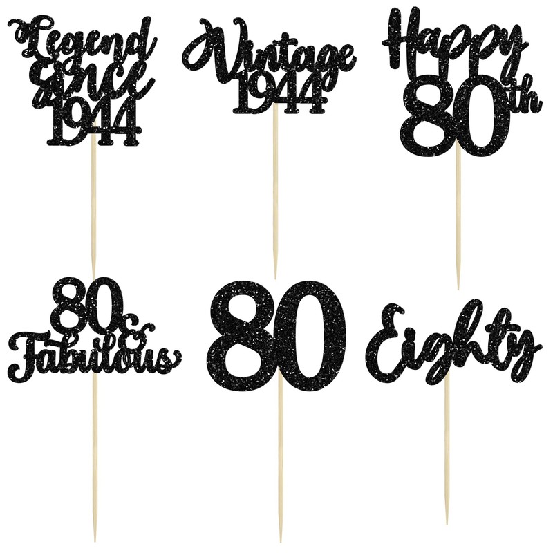 36 piezas de adornos de magdalenas de 80 cumpleaños con