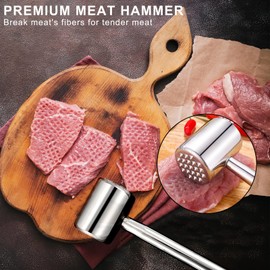 Mkitnvy Meat Tenderiser Stainless Steel 304, Meat Hammer, Double-Sided Meat Tenderiser, Meat Tenderiser for Steak, Cutlets, Beef, Chicken, Pork, Dishwasher Safe