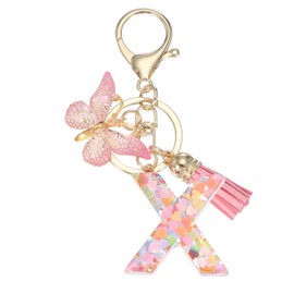 PATIKIL Alphabet Initial Letter Keychain, Resin Cute Keychains with Tassel Butterfly Letter X Pendant Charm for Women Key Purse Handbag Bag Accessories, Pink