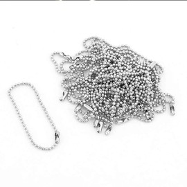 Trimming Shop 10cm Metal Ball Silver Chain Extender for Label Tags, Ball Bead Chain Connector, Jewellery Making, Keychain or Badge Holders, with Connector Clasp, 100pcs