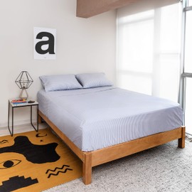 Peru Pima 415 Thread Count Percal Queen Sheet Set - 100% Peruvian Pima Cotton, 4 Piece (Flat, Fitted, 2 Pillowcases) - Cooling, Crisp, Deep Pocket, Hotel Quality Bedding - Nautical Stripe Blue