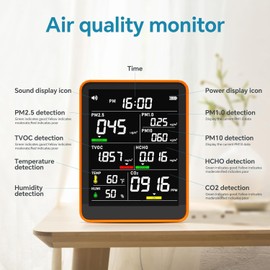 Air Quality Monitor Indoor,13-in-1 Smart Air Quality Tester with PM 2.5, CO2, TVOC, HCHO, PM1, AQI, PM10, Temperature & Humidity, Real Time Display, Battery Powered, for Home & Office (Persimmon)