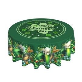 elezan St Patrick's Day Round Tablecloth 60 Inch Green Shamrock Irish Themed Table Cloth Spring Farmhouse Holiday Polyester Table Cover Decorative for Indoor Outdoor Kitchen Dining Party