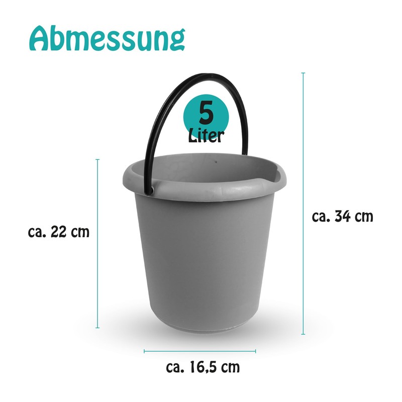 Bucket (2 Pieces) Household Bucket, 5 Litres, in Various Colours,