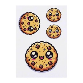 4 x 'Kawaii Cookie' Temporary Tattoos - Water Resistant, Skin-Safe, Non-Toxic Transfers, Mixed Sizes (TO00070670)
