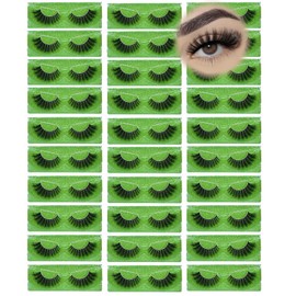 Wholesale Lashes, 3D Faux Mink Eyelash Bulk, 18mm Handmade Reusable Eye Lash, Dramatic Fluffy False Lash with Glitter Portable Packing (Flufy 30 pairs - A07)