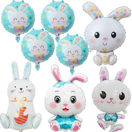 8pcs Easter Bunny Balloons Woodland Rabbit Animals Foil Balloons Easter Balloons for Kids Woodland Birthday Baby Shower Easter Gender Reveal Party Decorations