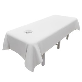 MWNAGO - Sábanas de masaje de algodón leche, funda de mesa de masaje, ropa de masaje, sábana bajera de masaje, funda de reposamanos de masaje con agujero, ideal para belleza, spa de 55 x 95 pulgadas (blanco con agujero)