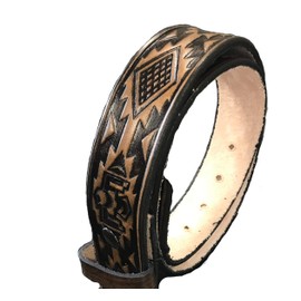 Native Indian Design Handmade Mens Leather Belt Western Work Casual Belt 1.5" Wide Cocoa (34)