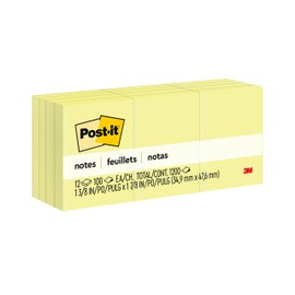 Post-it Notes, las notas adhesivas 1 favoritas de America, 1 38 x 1 78 pulgadas, amarillo, 12 blocspaquete                                            
