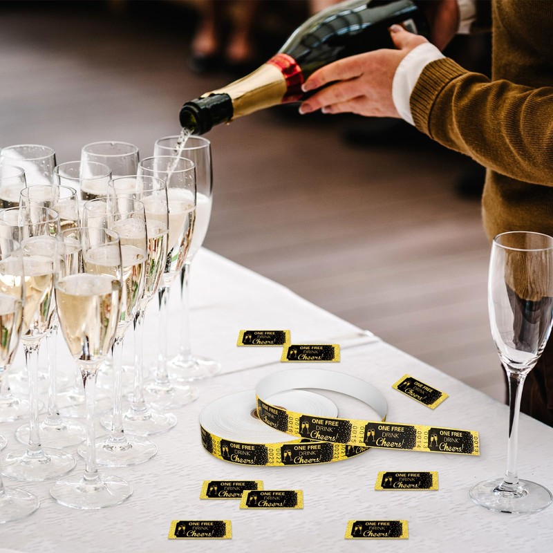 FYSUIMU 1000Pcs Black Gold Drink Tickets Roll Single Raffle Tickets
