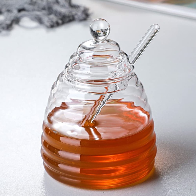 TAMUME 400ml Glass Honey Jar with Glass Honey Dipper and