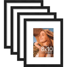 Vittanly Vittanly 8x10 Picture Frames Set of 4, Display Pictures 5x7 with Mat or 8x10 without Mat, Engineered Wood with Shatter Resistant Plexiglass, Wall Gallery Photo Frames for Wall or Tabletop, Black