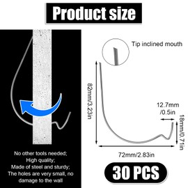 Pack of 30 monkey hooks, picture hangers, picture hooks, monkey hooks for drywall, wooden walls, plaster walls for hanging photos, clocks, mirrors, crafts