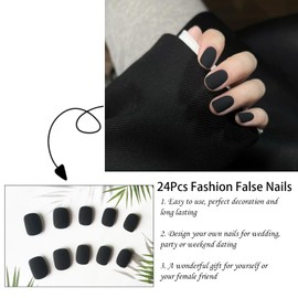 Black Short Square Fake Nails, 48PCS Matte Black Press on Nails,Natural False Nails,Acrylic Artificial Fake Nails Full Cover False Nails for Women Nail Art (Black, One Size)