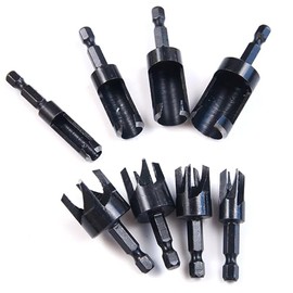 Takelablaze Wood Plug Cutters Drill Bit Set with 1/4 Hex Shank, Straight and Tapered Taper Cutting Tool 1/4", 5/16", 3/8", 1/2", 8Pcs, Black