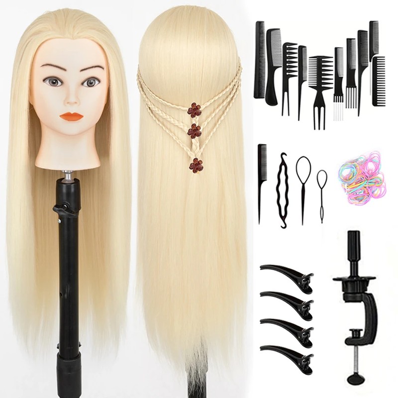 24-Inch Hairdressing Mannequin Head with Synthetic Fiber Hair – Styling,