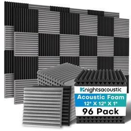 96 Pack Sound Proof Foam Panels for Walls, 1 X 12 X 12 Inches Acoustic Foam Panels, High Density Acoustic Panels Sound Absorbing, Black Gray Noise Cancelling Studio Wedges (NOT INCLUDE ADHESIVE)