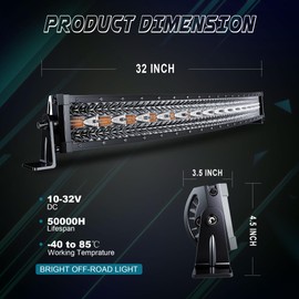 SLARY 32 Inch 180W Curved LED Light Bar White/Amber Flasing Strobe Light with Six Modes Driving Fog Lights Spot Flood Combo Bumper Lights with Switch Wiring Harness for Offroad Truck 4WD SUV ATV UTV