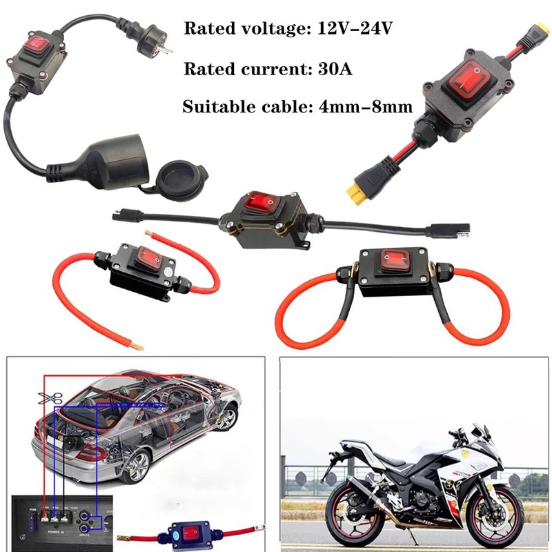 12v Switch Waterproof,20A-125V，16A-250V，30A-24V，35A-12V，IP66 (LED is red)