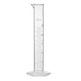 Sourcingmap Plastic Graduated Cylinder, 25ml Measuring Cylinder, Science Test Tube Beakers, Single Metric Scale, Clear Hex Base Flask for Lab Home