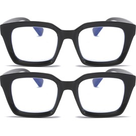 REAVEE 2 Pack Oprah Style Oversized Reading Glasses for Women Men Blue Light Blocking, Ladies Stylish Retro Square Large Computer Readers (Black/Black 2.75x)