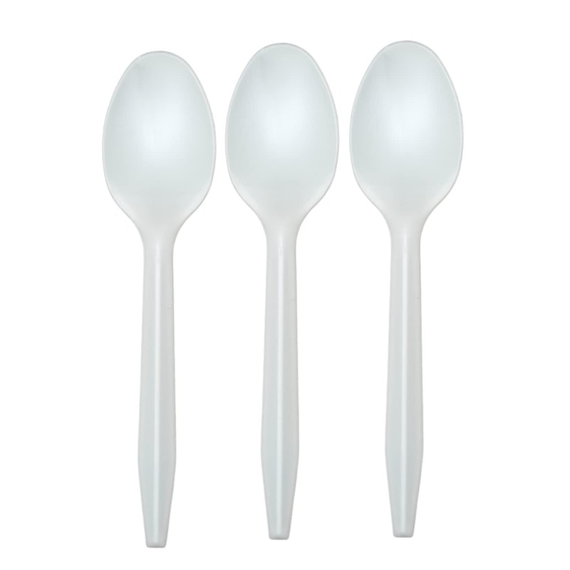 100 Pack Reusable Plastic Spoons | Heavy Duty Clear Table