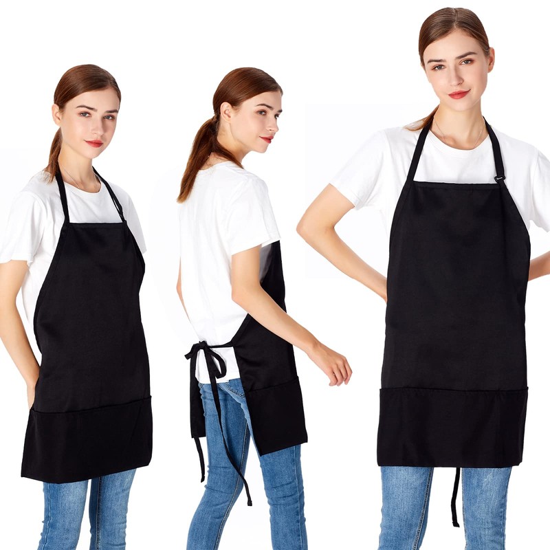 Jubatus 2 Pack 3 Pockets Adjustable Bib Apron Chef Kitchen