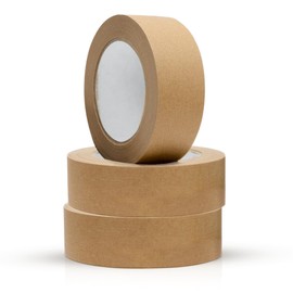 Abacus Range 3 Rolls Kraft Packaging Tape 38mm x 50m Brown Recyclable Paper Tape for Shipping, Parcel Packing & Wrapping