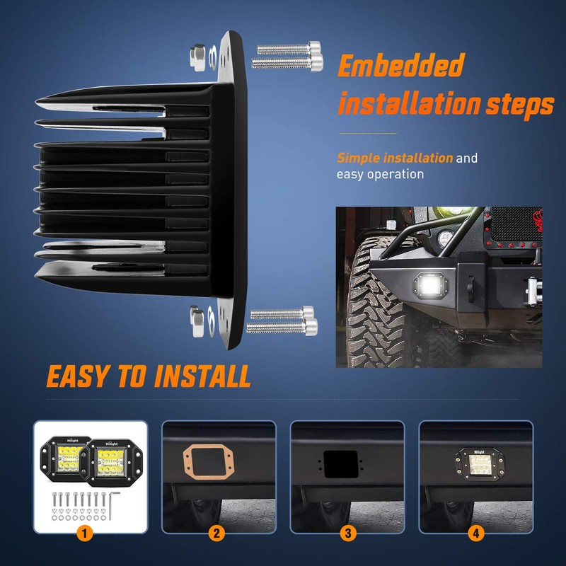 Nilight 2PCS 42W Flush Mount LED Pods Spot Flood Combo