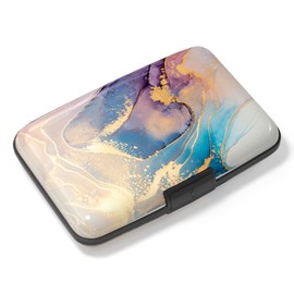 Atufsuat Credit Card Holder, Mini Aluminum Card Wallet RFID Blocking Slim Metal Hard Card Case for Women Men, Pink Gold Marble