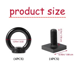 Fokmuaex 4PCS Heavy Duty M8 T Track Tie Down Anchors - Stainless Steel T Slot Mount Rings for Roof Racks, Securing Bungee Cords, Ropes & Hooks (Black)