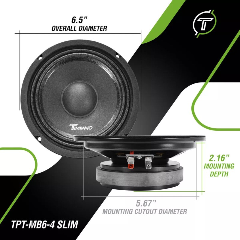 TIMPANO AUDIO (2) 6.5" MIDBASS TIMPANO 600W TPT-MB6-4 SLIM 4