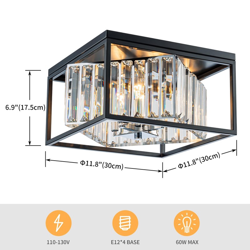 LumFurn 4-Lights K9 Crystal Ceiling Light, Close to Ceiling, 2-Tier