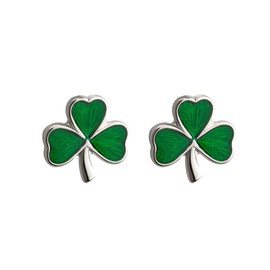 Failte Shamrock Earrings Sterling Silver Studs & Enamel Irish Made