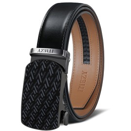 ITIEZY Men's Automatic Belt, Leather Belt Ratchet Without Holes, 35 mm Belt for Men, Business Suit, Size Adjustable, B03-black