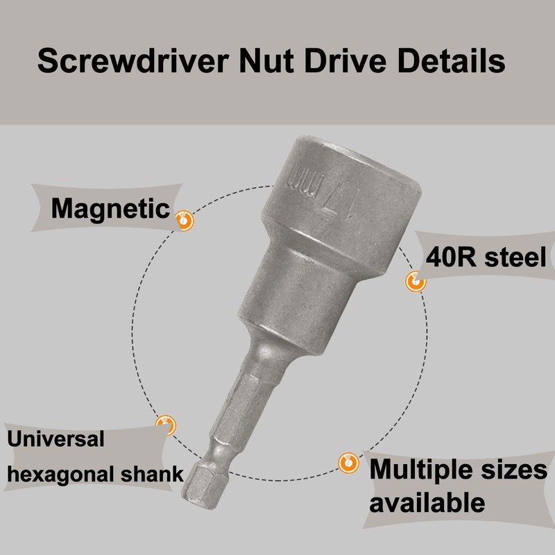 Nut Driver Bit 9mm, 65mm Length, 1/4 inch Hex Shank,