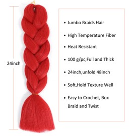 Herina Red Braiding Hair Fake Braids In Hair Extensions 3pcs Red Hair Extensions Heat Resistant Jumbo Braiding Hair For Women(3pc/pack)