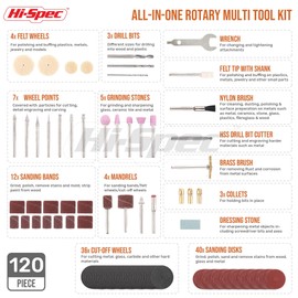 Hi-Spec 170 W Rotary Tool with 6 Variables Speed 8000 to 35000 rpm Multifunctional Tools for Wood, Metals, Plastics Includes 120 Piece Accessory Set with Dremel Compatibility