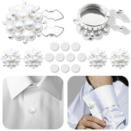 Button Covers for Women Pearly 6 Set Sewing Buttons Silver White Crystal Rhinestone for Men Suitable Dress DIY and Holiday Decoration Embellishments Gifts Idea
