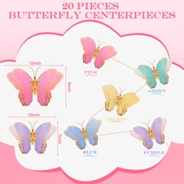 Wettarn 20 Pcs Butterfly Centerpieces for Tables Butterfly Party Decorations 3D Golden Butterfly Table Toppers Centerpiece for Girl Party Birthday Baby Shower (Mix Color,12 x 9 In,10 x 7 In)